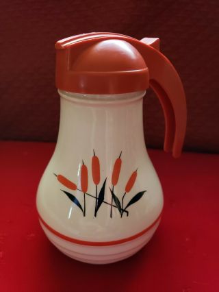 Rare Vintage Universal Cambridge Red Cattail Syrup Pitcher