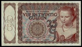 Netherland 25 Gulden 7 - 10 - 1943 P 60 Xf Rare Banknote