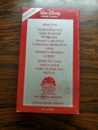 Rare Htf 1984 Walt Disney Wrapped And Ready To Give Chriatmas Promotional Vhs