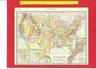 Vintage 1895 Antique Color Map United States Includes Indian Territory 7.  5 " X 9 "