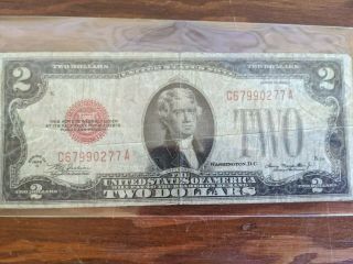 1928 - C $2 Red Seal Note 2 Dollar Bill Old Money - Rare