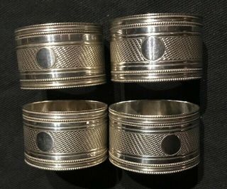 Set Four Napkin Rings - Antique Silver Plated.  Early 20th Century.
