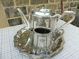 Vintage Walker And Hall Silver Plated Teapot And Milk Jug On Small Tray