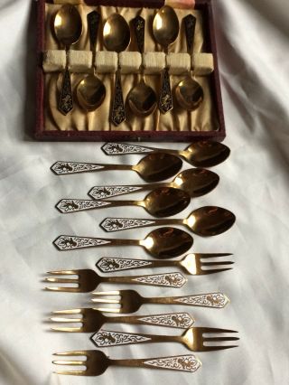 Vintage Silver Plate Canteen Cutlery Items,  Enamel Tea Spoons Forks,  Etc,  18 Items