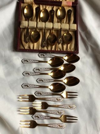Vintage Silver Plate Canteen Cutlery items,  enamel tea spoons forks,  etc,  18 items 2