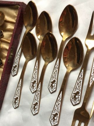 Vintage Silver Plate Canteen Cutlery items,  enamel tea spoons forks,  etc,  18 items 3