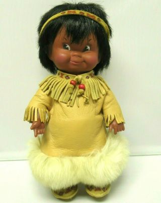 Vintage 10 " Regal Eskimo Inuit Doll Real Leather & Fur Dress
