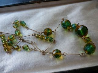 Antique Vintage Art Deco Glass Bead Necklace On French Wire,  Color Change Beads