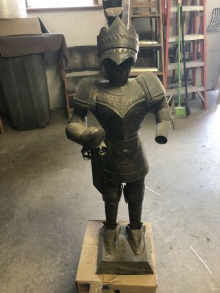 Large 40” Medieval Knight Metal Statue Rare Vintage Unique