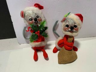 Vintage Annalee Mobilitee Dolls Christmas Santa & Mrs Claus Mice Mouse 1965