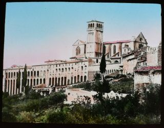 Antique Magic Lantern Slide Monastery Of St Francis At Assisi C1910 Photo Italy