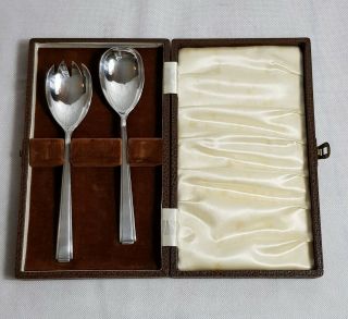 Vintage 2 Piece Silver Plated Salad Serving Spoons (boxed)
