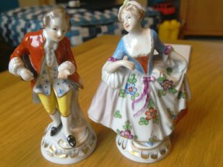 Antique Miniature Sitzendorf Porcelain - Lady And Gentleman
