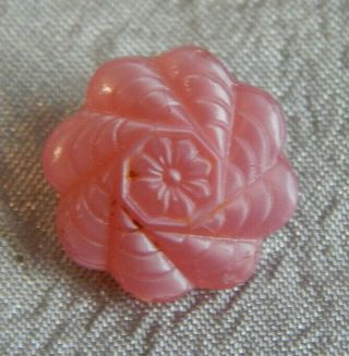 Antique Vintage Glass Button Pink Flower Apx:9/16 " 1416 - A