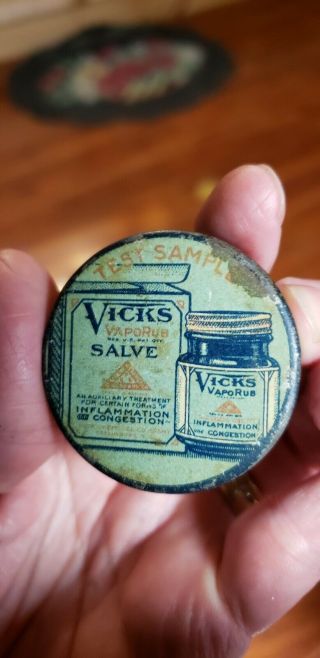 Vicks Vaporub Rare Vintage Test Sample Tin Container 1 1/2 " Salve