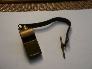Antique Vintage Railway Guards Style Brass Whistle & Watch Chain Acme Thunderer