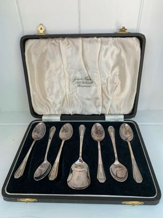 Antique Vintage Art Deco Silver Plate Set X 6 Teaspoons & Sugar Spoon - Boxed