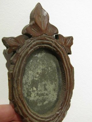 Antique Black Forest Wooden Carved Distressed Mirror Miniature 5 " X 3 "