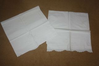 Vintage White Cotton Pillowcases With Embroidery & Scalloped Edge X 2 5504
