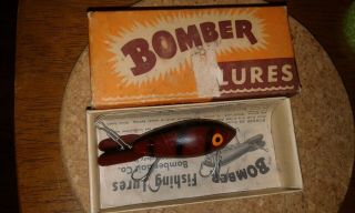 Vintage Bomber Lure - Rare Brown With Black Stripes Wood Bait 3 - 1/4 "