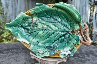 Rare Antique Joseph Holdcroft Majolica Cucumber And Leaf Tray Platter