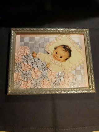 Vintage Antique Framed Ribbon Art Deco Paper Baby Hand Made 7 3/4 X 6 1/4 In.