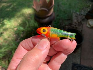 Vintage Texas Fishing Lure Bingo Red Head Gold Glitter Body Very Different
