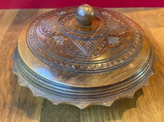 Vintage Small Turned Wooden Bowl W/ Lid Handmade Treen Patina Grain Wood