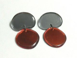 Vintage Very Rare Jean Muir Acrylic Grey/red Abstract Mirror Drop Earrings 80 