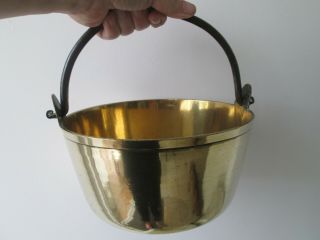 Small 8 " Vintage Antique Brass Jam Pan Hanging Cooking Pot Cauldron With Handle