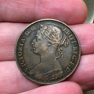 1892 Great Britain Penny Victoria Km 755 - Extra Antique Bronze Coin