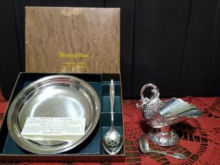 Oneida Community Silverplate " Morning Rose " & Antique Sugar Cube Bowl W/spoon