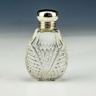Antique Silver And Cut Glass - Scent Perfume Bottle - With A Silver Lid