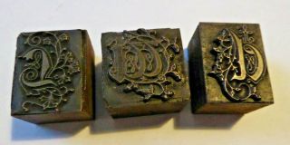 3 X Antique Or Vintage Ornate Lettering Printing Blocks