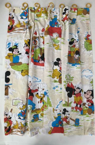 Vintage Mickey Mouse Disney Characters Curtains Set Of 4 Panels 23” X 35” Rare