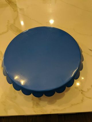 Metal Cake Stand Blue With Scalloped Edge 10 " Diameter