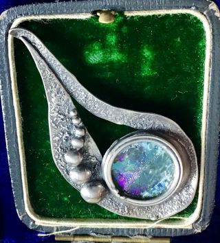 Rare Antique Arts & Crafts Solid Silver Brooch/pendant & Roman Glass
