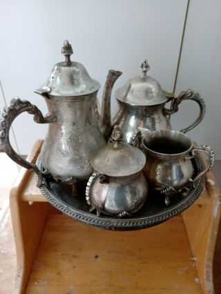 Vintage Ornate Silver Plated Pilgrim Tea Set - Teapot/coffee/milk Jug/sugar