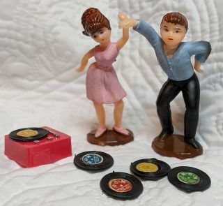 Vintage Wilton Cake Topper Decorations Dancers Records Record Player 1950’s