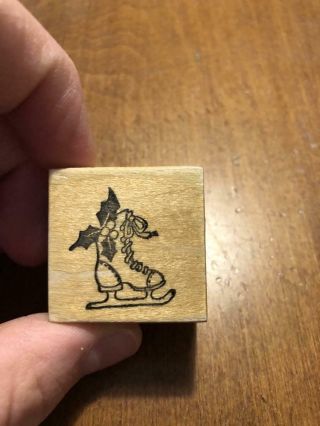 Rare Vintage Rubber Stamp 1987 Psx Ice Skate With Holly Berry Leaves Christmas