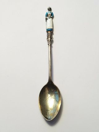 Antique - Rare - Wwi Solid Silver/enamel - Nurse With Cup Of Tea - Tea Spoon - B 