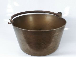 Antique Solid Brass Jam Pot / Cooking Pot / Pan With Handle.  28cm Diameter.