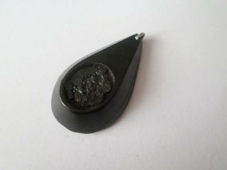 Small Antique Victorian Or Edwardian Whitby Jet Pendant Missing Panel