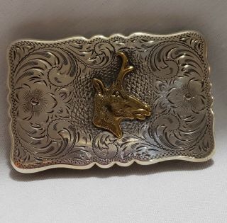 Rare Vintage Sterling Silver Elk Head Hand Engraved Diablo Belt Buckle Cool