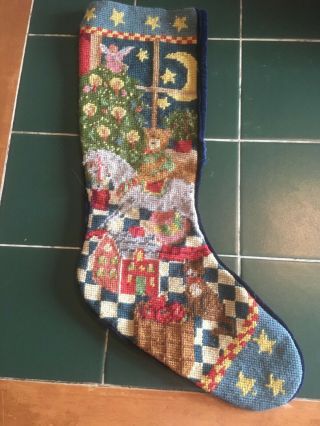 Vintage Hand Made Tapestry Christmas Stocking - 20 " Long