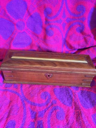 Vintage Antique Hard Wood And Brass Bound Pen & Pencil Box ? Church Box?trinket?