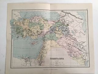 Turkey In Asia,  W Hughes,  1881 Antique Map,  Philips,  Atlas,  Cyprus