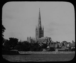 Antique Magic Lantern Slide Norwich Cathedral From Se C1890 Victorian Photo