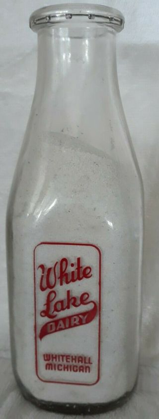 White Lake Dairy Whitehall,  Mi One Quart Antique Milk Bottle
