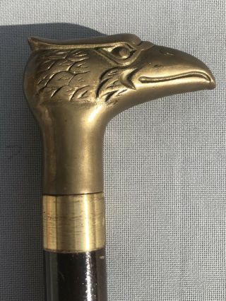 Quality Vintage Brass Eagle Head & Dark Wood 3 Piece Walking Stick 89cm Length